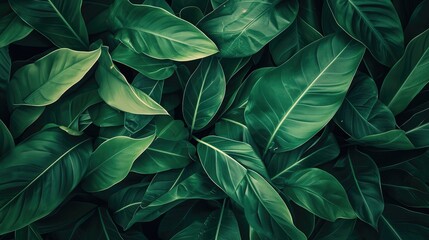 Canvas Print - abstract green leaf texture, tropical leaf foliage nature dark green background