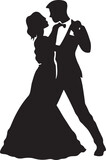 Fototapeta Sypialnia - Silhouettes of romantic couples isolated on a white background collection set. Happy couple dancing together vector silhouette set.