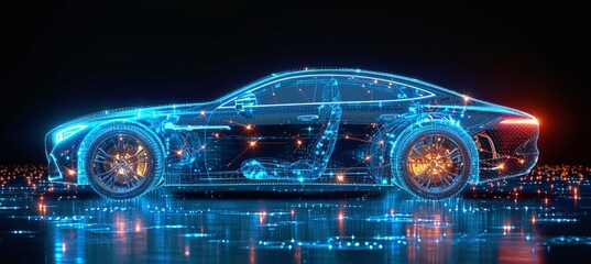 Poster - drawing of a modern car on a black background