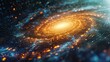 Science and research of the universe, spiral galaxy and physical formulas, concept of knowledge and education