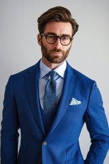 Wall Mural - Handsome executive man dressed in trendy blue suit