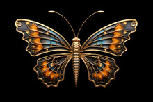 Beautiful Butterfly Brooch On Black Background