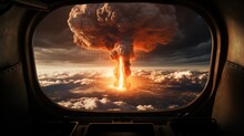 Mushroom Cloud From A Nuclear Explosion Seen Through An Airplane Window