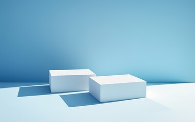 Canvas Print - Blue background with two white boxes,