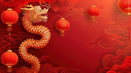 Wall Mural - 2024 Chinese New Year, year of the Dragon. Chinese zodiac dragon in geometric flat modern style.