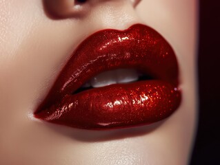 Wall Mural - lip makeup - red lipstick. lips close up