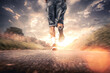 männlicher läufer joggt auf einer straße aufwärts mit strahlender sonne in der natur