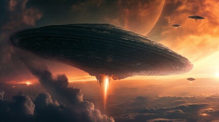 Wall Mural - a giant alien craft invading earth, ufo, alien aircraft