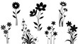 Stylish silhouette set of flowers