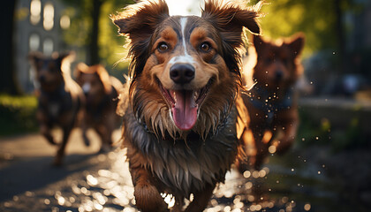 Sticker - Cute puppy playing outdoors, looking at camera, enjoying nature generated by AI