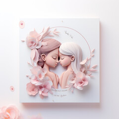 Wall Mural - concept of mother and child love bonding, neutral pastel theme of colors, happy mothers day, greeting cards 