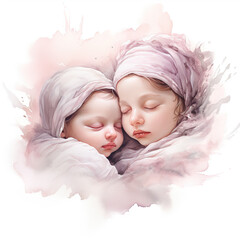 Wall Mural - concept of twin siblings love bonding, neutral pastel theme of colors, happy mothers day, greeting cards 