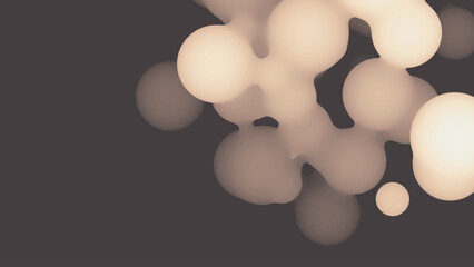 Aufkleber - Abstract 3d fluid metaball shape with beige balls. Synthwave liquid pastel organic droplets with gradient color.