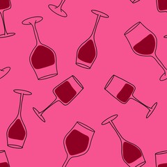 Cartoon doodle seamless glasses of wine pattern for wrapping paper and fabrics and party accessories