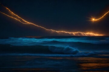 Canvas Print - lightning over the sea