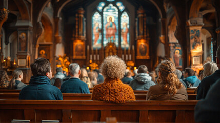 Wall Mural - Sunday worship in church, Community