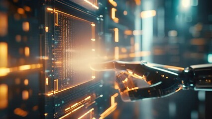 Concept art of a futuristic quantum computer interface with glowing lights, suggesting advanced technology and speed.