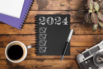 Canvas Print - New year 2024 resolutions on office desk.