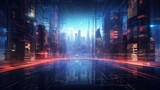 Fototapeta Nowy Jork - Information flow in Cyberpunk Style World Abstract Background