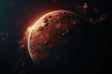 Wall Mural - a view of a planet's surface with a deep red hue and a few craters