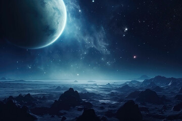 Wall Mural - a shot of a distant planet, illuminated by the light of a distant star