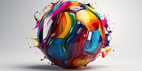 Soccer ball in splashes of color design art. Football concept, concept art goal. A collection of bright soccer ball prints for T-shirts, clothing and paper. Sport football logo illustration.
