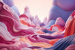 A dreamy and abstract landscape with mysterious shapes and forms, featuring a vibrant color palette