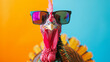 cool Funny chicken wearing sunglasses in studio with a colorful and bright background. AI Generative