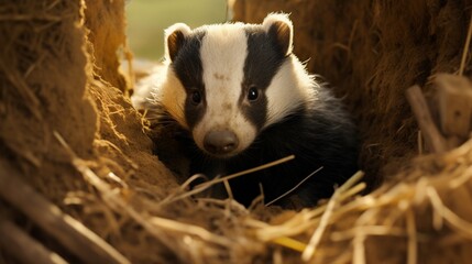 Wall Mural - Moonlit Meadow Exploration: Curious Badger Foraging for Food Under the Silver Glow - AI-Generative