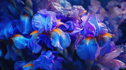  iris flowers, forming a sophisticated and regal floral background generative ai