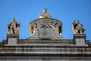 Wall Mural - Architectural fragment of Spanish Royal Palace (Palacio Real, 18th century) in Madrid - official residence of the King of Spain, largest palace in Europe by floor area. Madrid, Spain.