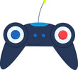 Blue wireless game controller with twin joysticks and antenna. Cartoon gamepad vector illustration.