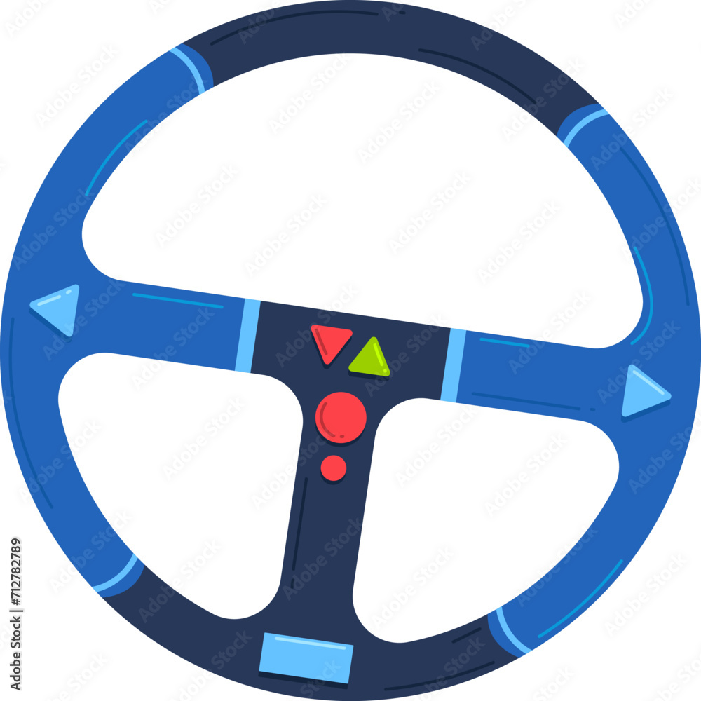 Cartoon style colorful racing wheel with buttons. Game controller ...