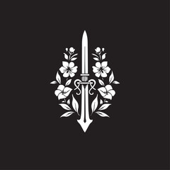 Flowers and swords in cartoon, doodle style . Image for t shirt. Isolated 2d vector illustration in logo, icon, sketch style, Eps 10, black and white. AI Generative