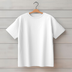 Wall Mural - The front of the white T-shirt. mockup with copy space. Hanging Tshirt template.