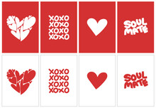 Modern Minimal Valentine Postcard Set, Heart Xoxo Soul Mate Red Hearts 5x7