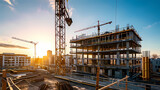 Fototapeta  - construction site for a large building with a clear blue sky background