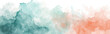 Watercolor abstract background on white canvas with dynamic mix of muted teal and coral, banner, panorama