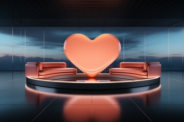 Wall Mural - Abstract heart in neon light, love concept. Background with selective focus and copy space