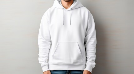 White hoodie mockup template  front view of man in long sleeve sweatshirt with clipping path