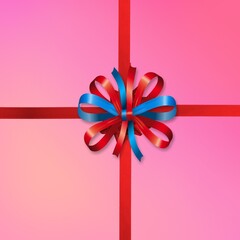 Canvas Print - Colored bright ribbon with bow on colored background.