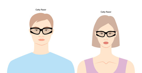 Canvas Print - Catty Racer frame glasses on women and men flat character fashion accessory illustration. Sunglass front view unisex silhouette style, rim spectacles eyeglasses, lens sketch style outline isolated