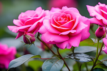 Wall Mural - the dark pink rose of a magical garden: beauty and mystery generative ai