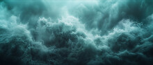 Dynamic Ocean Fury: An Ethereal Vision Of Churning Seas And Mists In A Mystical Teal Dreamscape