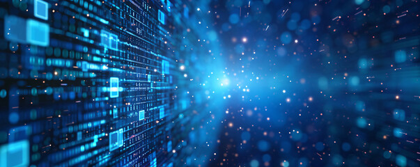 Poster - Blue geometric abstract technology background, blue technology light concept illustration