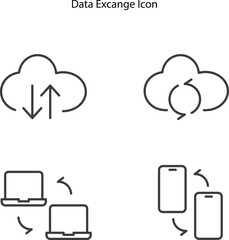 Poster - Set of line icons related to data exchange, traffic, files, cloud, server. Outline icon collection. Vector Editable stroke. Data exchange icon with icon device of phone and computer illustration.