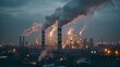 © CraftyImago - Industrial Impact Coal power plant with high pipes emitting black smoke, illustrating the environmental pollution and atmospheric impact of industrial activities.