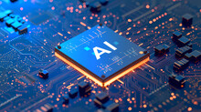 Powerful Computer Processor Microchip With The Word Representing Artificial Intelligence, AI Technology