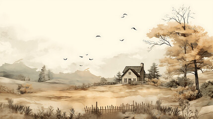 Wall Mural - Farmhouse vintage rustic illustration background