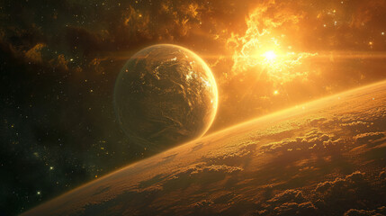 The sun rises over the planet.